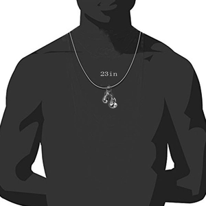 Men's 23 inch stainless steel necklace featuring detailed silver boxing glove pendant