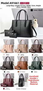 Three-piece leather tote set with crocodile texture, smooth finish and detachable strap