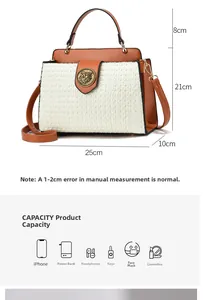 Detailed dimensions of 25x21x10cm for bicolor woven handbag with gold metal buckle