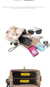 Detail view of mini crossbody bag showing dual internal compartments for small items