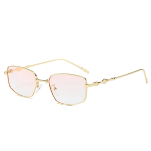 Vintage rectangle sunglasses with gold metal frame and pink gradient lenses for women
