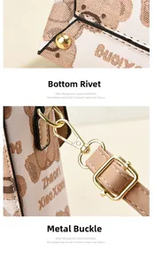 Detail of golden bottom rivets and high-gloss swivel snap hooks on the crossbody bag