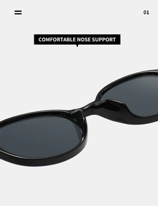Close-up of the comfortable integrated nose support on vintage oval black sunglasses