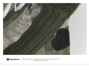 Detailed macro view of the soft sponge sweatband inside the camouflage cadet cap