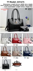 Detailed set of three crocodile embossed PU leather bags with metal turn-lock closures