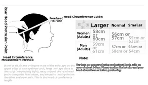 Size guide for outdoor hats with measurement instructions and head circumference chart