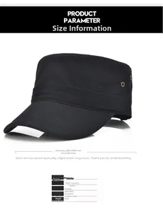 Detailed close-up of a black adjustable cotton military cap showing premium twill texture