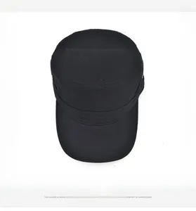 Detail of a black cotton cadet hat showing twill fabric and side metal eyelets