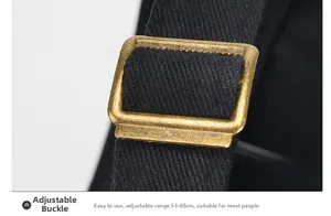 Detail of adjustable metal buckle on black cotton military cap, fits sizes 53-60cm