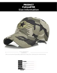 Detail of outdoor camo baseball cap showing star embroidery and breathable mesh holes