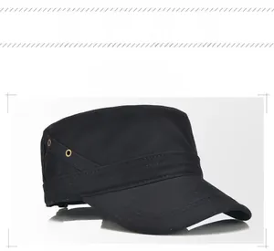 Detail view of black cotton military cap showing ventilation eyelets and sun protection fabric