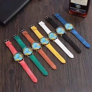 Detailed collection of vintage quartz watches with map dial and denim leather straps