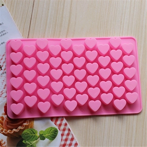 Detail of 55-cavity pink heart silicone mold for DIY chocolates and small candies
