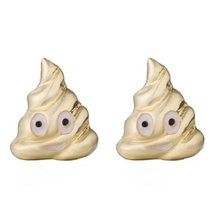 Detailed view of creative emoji poo stud earrings with gold plating and enamel finish