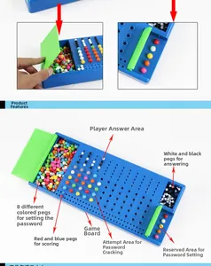Detail view of logic cracking board game with colorful pins and scoring layout
