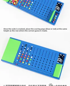 Detail of Code Breaker board game featuring blue base and colorful logical puzzle pins