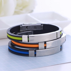 Stainless Steel Silicone Bracelet Adjustable Length Sporty Street Style Wristband For Unisex Couple