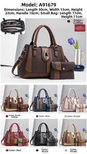 Detailed view of woven striped tote bag set with teardrop metal twist lock and small pouch