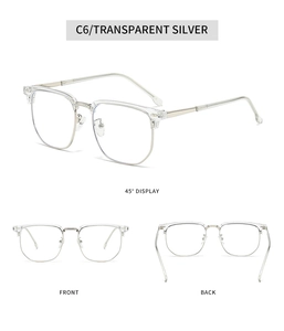 Detailed multi-angle view of C6 transparent silver semi-rimless anti-blue light glasses