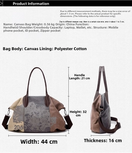 Detailed technical diagram showing dimensions and size parameters of the canvas tote bag