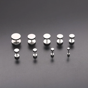 Surgical stainless steel fake plugs barbell earrings in multiple diameter sizes