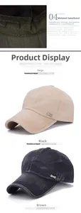 Detail of washed cotton baseball cap with classic metal badge and 3cm wide sweatband