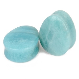 Détails des écarteurs en pierre amazonite bleue en forme de goutte d'eau