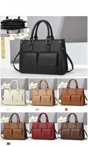 Detailed multi-color display of lychee pattern tote with internal pocket layout and dimensions