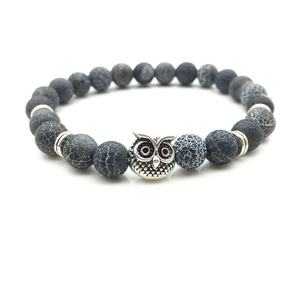 Owl Beaded Bracelet Natural Weathered Agate Tiger Eye Stone Elastic Retro Ethnic Jewelry For Men Women