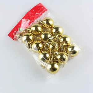 Set of 12 glossy golden Christmas balls for tree decoration with hanging strings