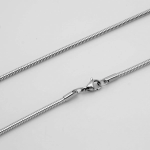 Sleek silver stainless steel snake bone chain necklace with classic lobster clasp closure