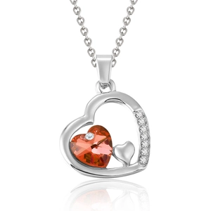 Collier en argent tendance avec pendentif coeur évidé et pierre de cristal orange éclatant