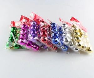 Detail view of colorful glossy Christmas ball ornaments set in plastic packaging
