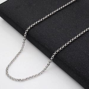 3mm stainless steel round pearl link chain necklace 50cm long in bright silver finish