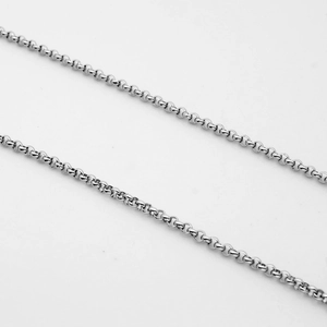 Classic 3mm silver stainless steel rolo chain necklace with polished finish on white background