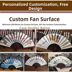 Custom Chinese folding fans featuring ink paintings and calligraphy on white silk or paper