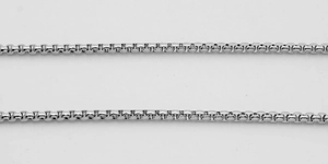 Macro shot of silver 304 stainless steel square box chain links for jewelry making