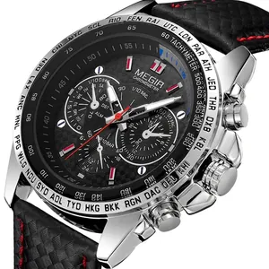 Men Quartz Watch Chronograph Luminous Waterproof Alloy Case Leather Strap Sport Casual Business Wristwatch