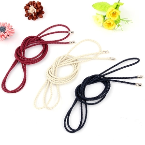 Women Woven PU Leather Skinny Waist Belt Rope Self Tie Alloy Ends Dress Decoration Versatile Elegant Fashion Accessory