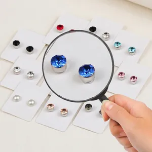 Magnetic stud earrings set with colorful round crystals for non-pierced ears