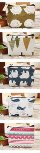 Detailed texture of small canvas coin purses with cute animal and nature prints