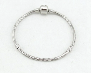 Silver snake chain bracelet with barrel clasp made of high-quality plated alloy