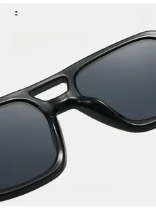 Macro detail of high-gloss square sunglasses frame showing integrated nose pads and bridge