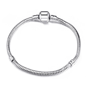 Silver snake chain bracelet for Christmas DIY charms with sleek cylindrical clasp