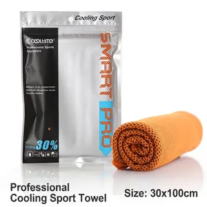 Orange cooling sport towel 30x100cm with breathable mesh fabric and zipper carry bag