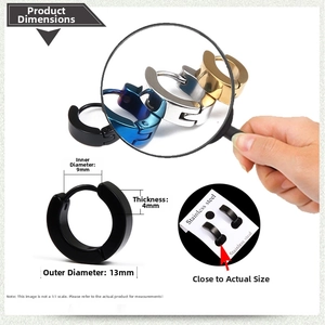 Detailed size specifications of 13mm stainless steel hoop earrings in various colors
