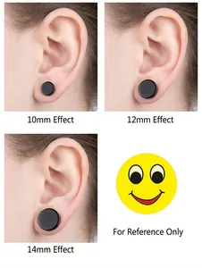Polished black magnetic earrings for men in 10mm 12mm 14mm sizes on ear