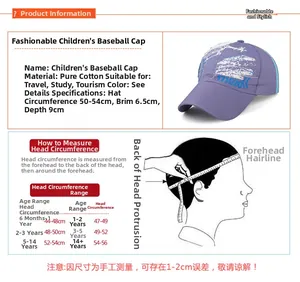 Size chart for children's quick-dry baseball cap with head circumference measurements