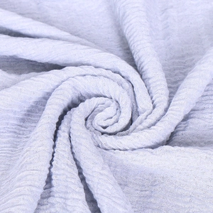 Soft crinkled cotton scarf in lavender purple with natural frayed edges and large size