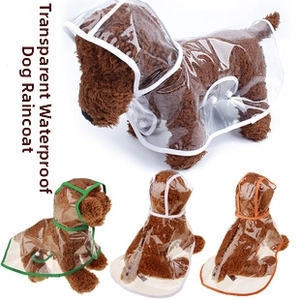 Transparent waterproof pet raincoat detail with snap buttons and colorful piping